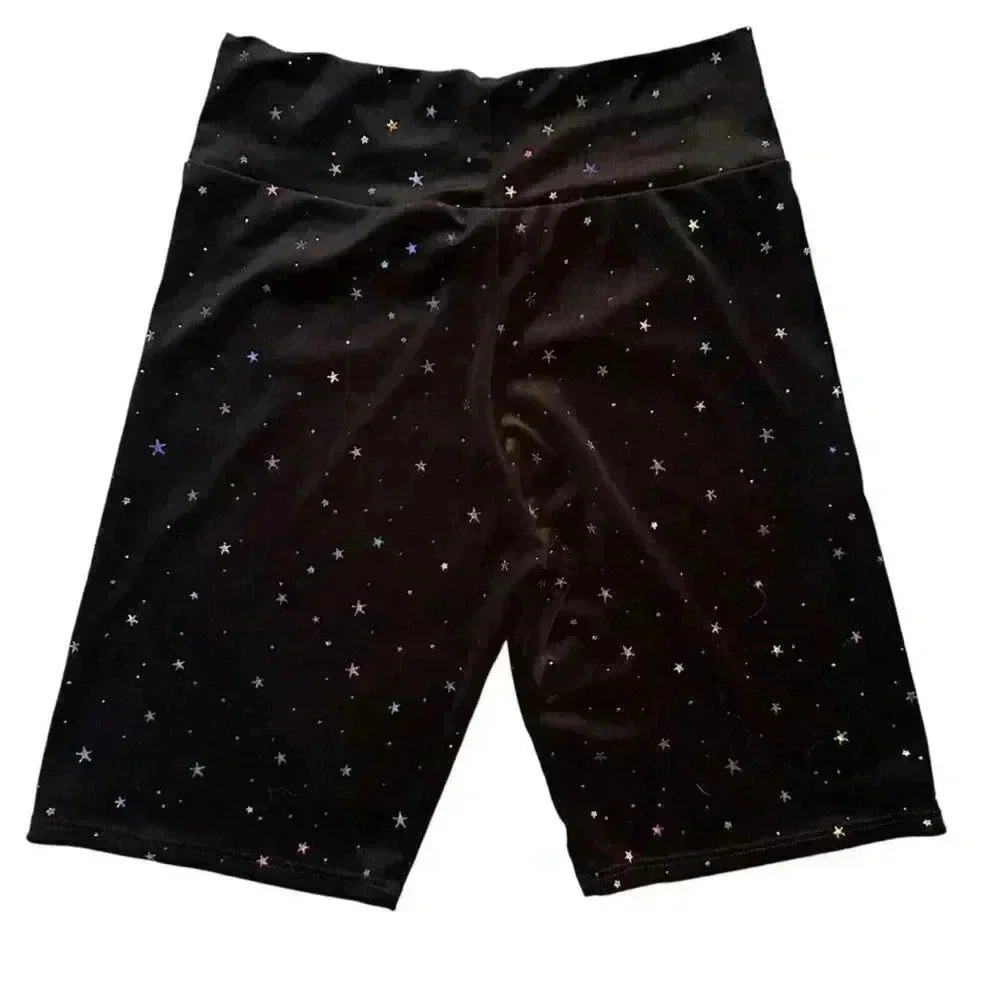 Wild Rich Kids Bikers Shorts Adult size Small black velvet w/metalic stars - Picture 2 of 6